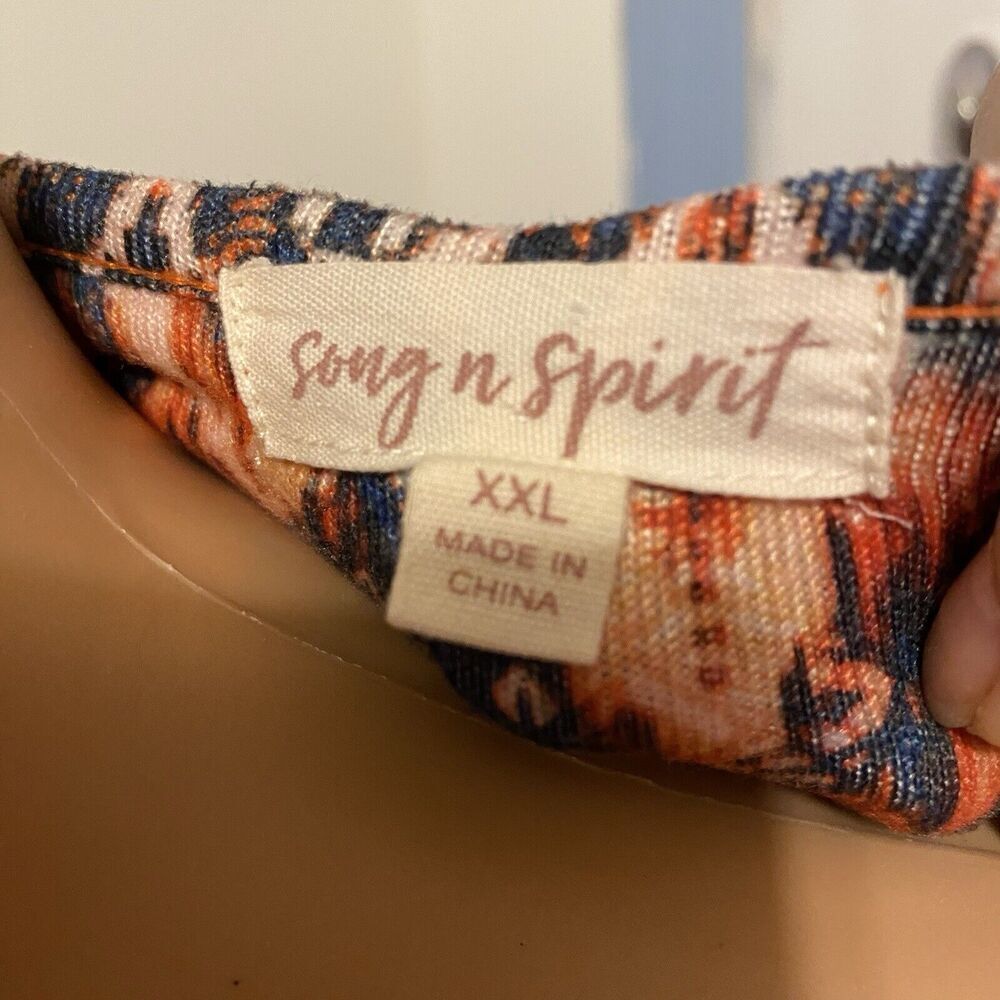 Song N Spirit Top Women Long Sleeve Flowy Tunic Blue Orange Aztec Stretch Sz XXL - Picture 4 of 9
